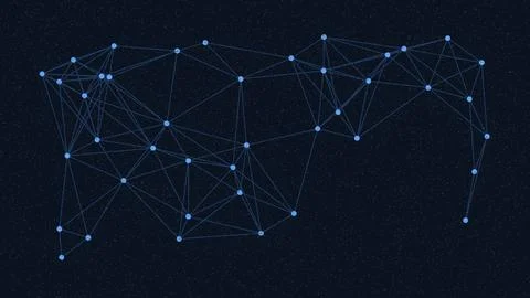 Abstract geometric network of connected blue nodes and lines on dark space .. Stock Illustration