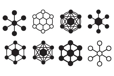 Abstract geometric network connection structure and molecular models icons. Stock Illustration