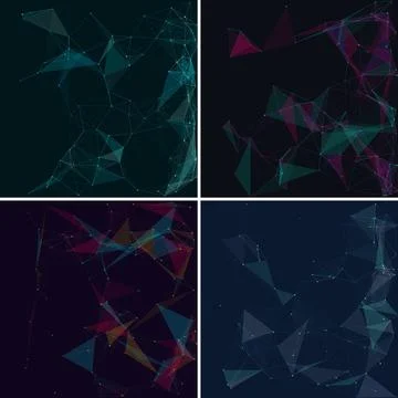 Abstract Geometric Network Connections Vector Background Set Illustration