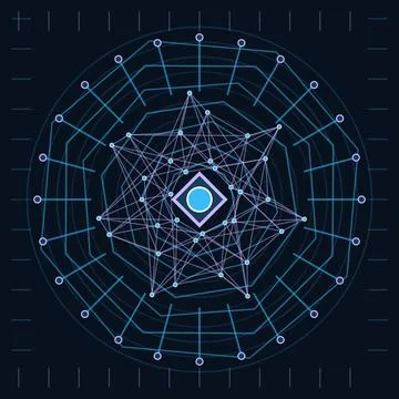 Abstract geometric network diagram with interconnected nodes and radial lines Stock Illustration
