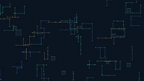Abstract geometric network diagram with interconnected lines and shapes Stock Illustration