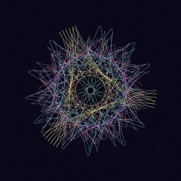 Abstract geometric network of interconnected colorful lines radiating from .. Stock Illustration