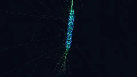 Abstract geometric network lines in neon green and blue, futuristic technology c Stock Footage 340139961