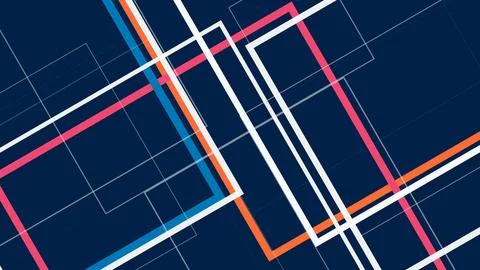 Abstract geometric network of neon lines in white, pink, orange, and cyan c.. Stock Illustration