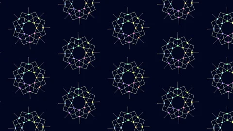Abstract geometric network pattern with colorful nodes on dark blue background Stock Footage 332107152