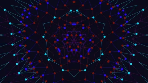 Abstract Geometric Network Pattern with Glowing Dots and Lines on Dark Back.. Stock Footage 332496518