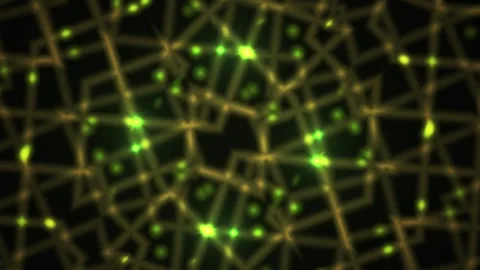 Abstract Geometric Network Pattern with Glowing Green Lights. Stock Footage 333913749