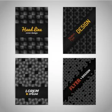Abstract geometric objects on a black background flyer. Illustrazione stock