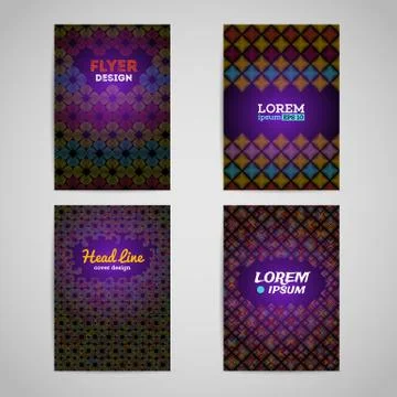 Abstract geometric objects on a purple background flyer. Illustrazione stock