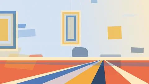 Abstract geometric office concept with warm red, blue, and yellow shapes, c.. Stock Illustration