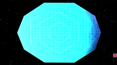 Abstract Geometric Orb rotating slowly in digital space with blue and pink .. 库存影片 347901770