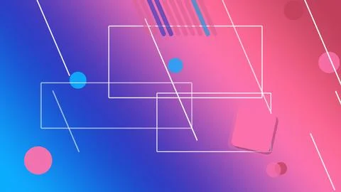 Abstract geometric outlines float over a vibrant pink and blue gradient, cr.. 库存插图