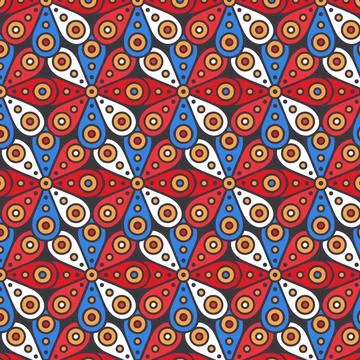 Abstract Geometric Oval Circle Pattern Background In Blue Red Grey Yellow Col Stock Illustration
