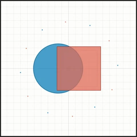 Abstract Geometric Overlap: Blue Circle and Orange Square with Dots Stock Footage 347811050