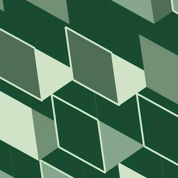 Abstract Geometric Pattern of 3D Green Cubes and Rectangles Background イラスト素材