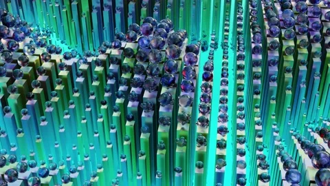 Abstract geometric pattern of 3d render cubes and spheres, waves of cubes Stock Footage 166325569