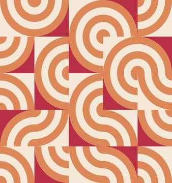 Abstract geometric pattern with alternating semicircles in red and orange f.. Illustrazione stock