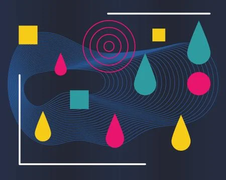 Abstract geometric pattern and background with dynamic circles, squares, line Illustrazione stock