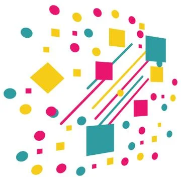 Abstract geometric pattern and background with dynamic circles, squares, line Stock Illustration