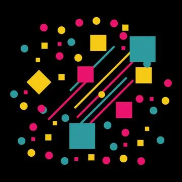 Abstract geometric pattern and background with dynamic circles, squares, line Stock Illustration