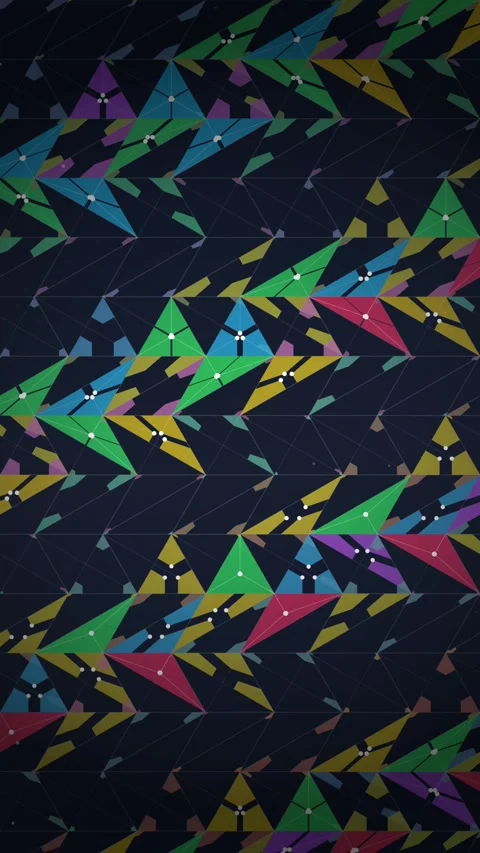 Abstract Geometric Pattern Animation with Colorful Triangles on Dark Backgrou Stock Footage 347698546