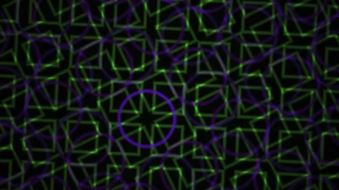 Abstract Geometric Pattern Animation with Neon Glowing Squares and Circles. Stock Footage 334458331