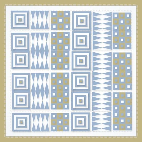 Abstract Geometric Pattern Background - Blue, Gold, White Seamless Textile .. Stock Footage 347812412