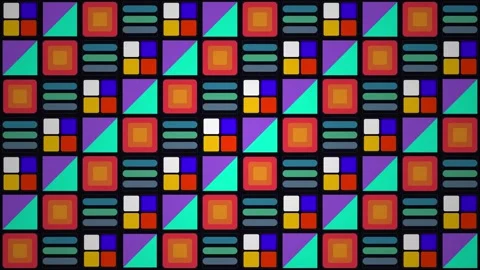 Abstract Geometric Pattern Background: Retro Squares, Vibrant Colors, Seaml.. Video stock 346660061