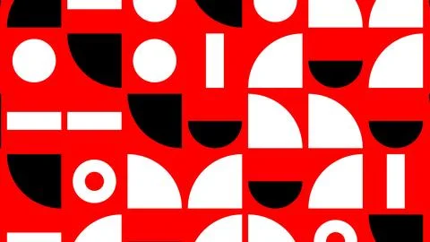 Abstract Geometric Pattern with Bauhaus Shapes in Red Black and White 스톡 일러스트