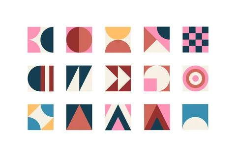 Abstract geometric pattern in Bauhaus style with bold shapes and retro colors. A Stock Illustration