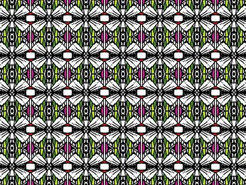 Abstract geometric pattern with black and white butterfly motifs. Stock Illustration