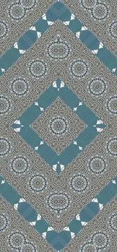 Abstract geometric pattern with blue and beige ornate circular mandalas. Stock Illustration