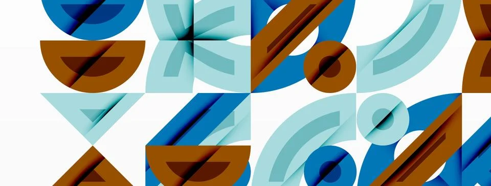 Abstract geometric pattern. Blue, brown, teal shapes repeat creating modern Stock Illustration
