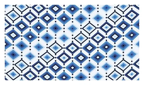 Abstract geometric pattern with blue diamond shapes and dots on white backd.. イラスト素材
