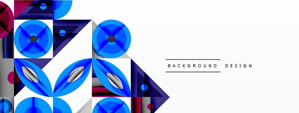 Abstract geometric pattern. Blue gradients create dynamic shapes, circles, Stock Illustration