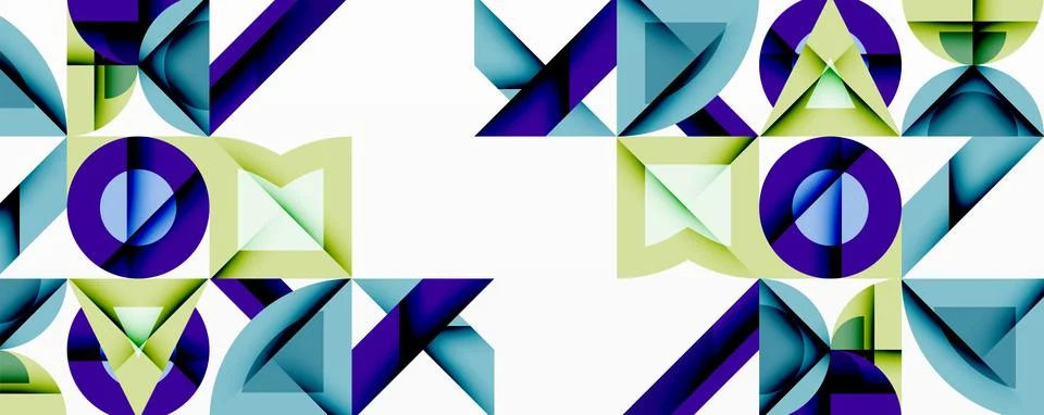 Abstract geometric pattern. Blue, green, purple shapes repeat. Clean design, Stock Illustration