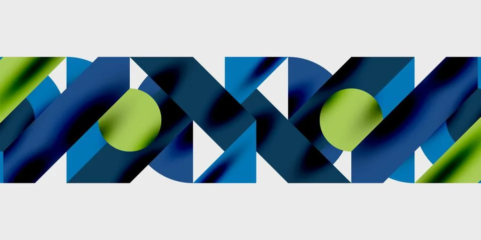 Abstract geometric pattern. Blue, green circles intersect angled shapes. Stock Illustration
