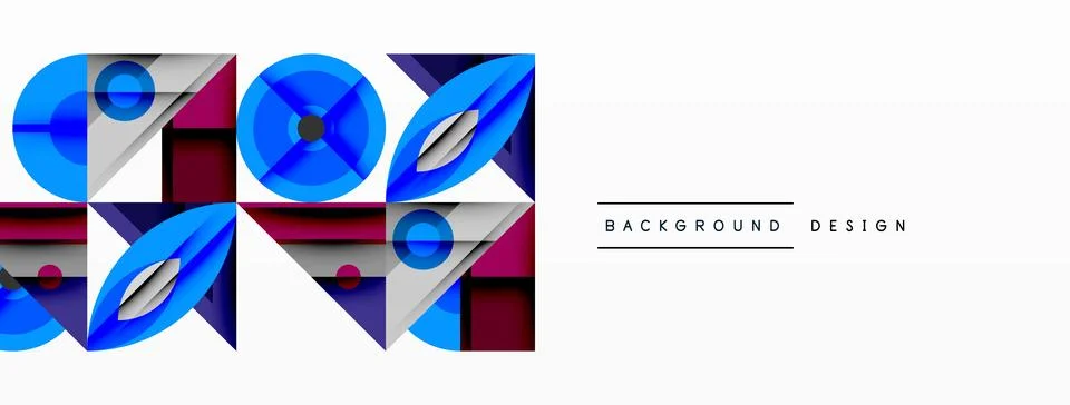 Abstract geometric pattern. Blue, purple, red shapes create modern design. Clean Stock Illustration