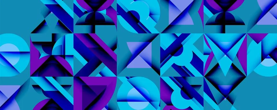Abstract geometric pattern. Blue, purple shades create dynamic composition. Stock Illustration