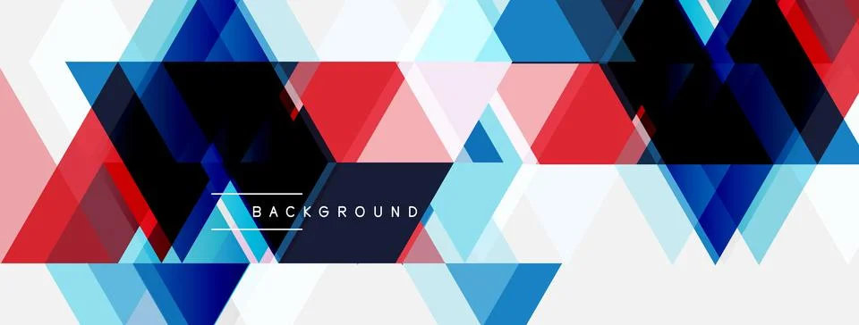 Abstract geometric pattern. Blue, red, white triangles create dynamic backg.. Stock Illustration