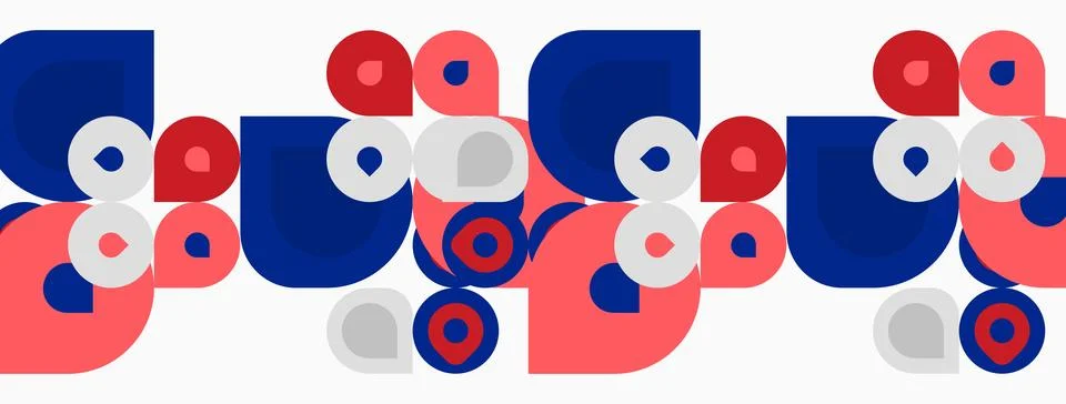 Abstract geometric pattern. Blue, red, gray circles overlap creating playful イラスト素材