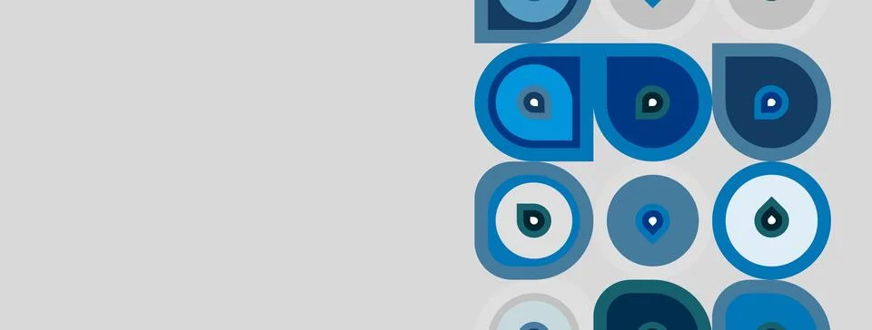 Abstract geometric pattern. Blue shades dominate, circles overlap squares. .. Stock Illustration