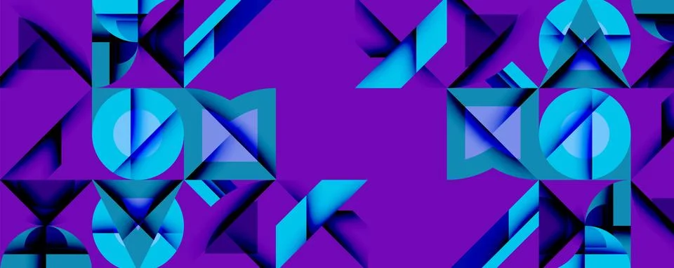 Abstract geometric pattern. Blue shapes contrast purple background. Modern Illustrazione stock
