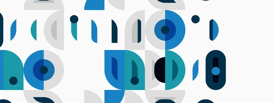 Abstract geometric pattern. Blue shapes overlap white background. Circles, .. Illustrazione stock