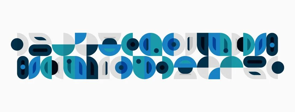 Abstract geometric pattern. Blue, teal shapes repeat forming horizontal band. 스톡 일러스트
