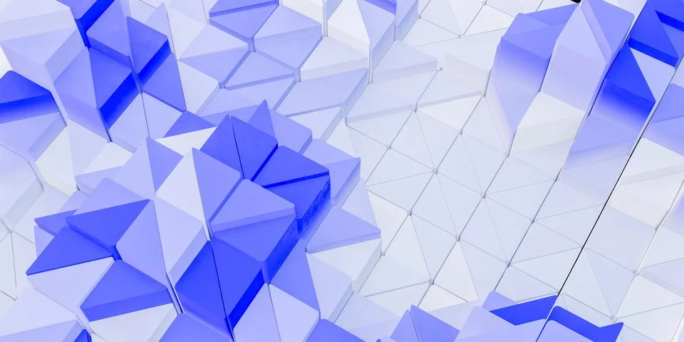 Abstract geometric pattern with blue white cubes pyramids chaotic 3D illust.. Stock Photos