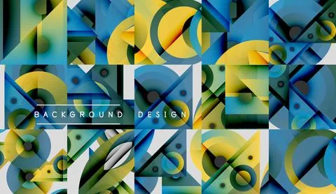 Abstract geometric pattern. Blue, yellow hues dominate composition. Squares, Stockillustratie