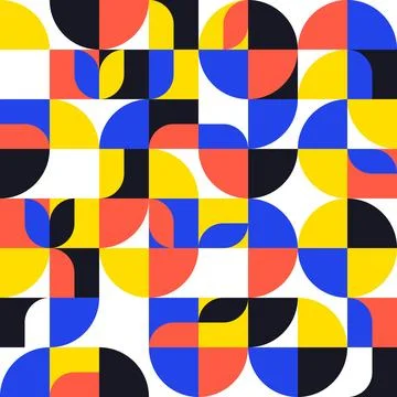 Abstract Geometric Pattern with Bold Colors and Circular Shapes Stock-Illustration