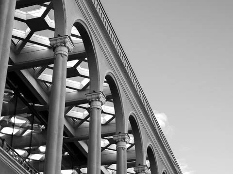 Abstract geometric pattern from bottom view of vintage design construction. Stock Photos