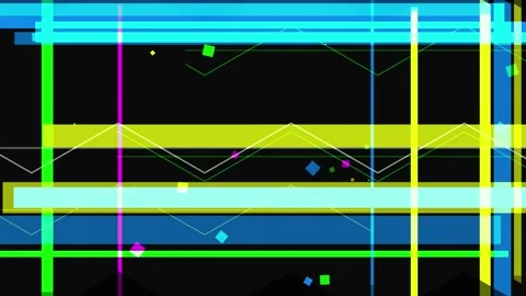 Abstract geometric pattern with bright colors and confetti on a black backg.. Stock Footage 335442129